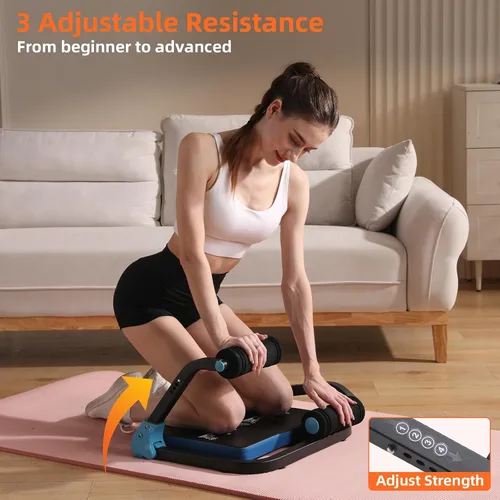 Vista 3 de Máquina de abdominales con bandas de resistencia para ejercicio abdominal, 3 niveles ajustables, equipo de ejercicio de sentadilla para gimnasio