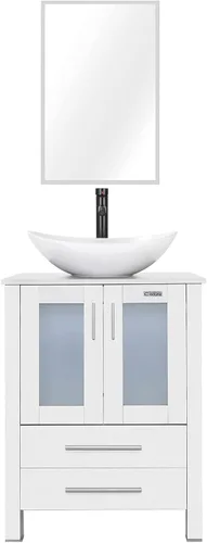 Vista 48 de eclife Armario de tocador de baño moderno de 18 pulgadas con lavabo Redondel negro
