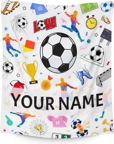 Vista 9 de Manta de fútbol para niños y niñas, tamaño regazo de 30 x 40 pulgadas, manta suave y acogedora, regalo para equipo de fútbol, manta deportiva azul