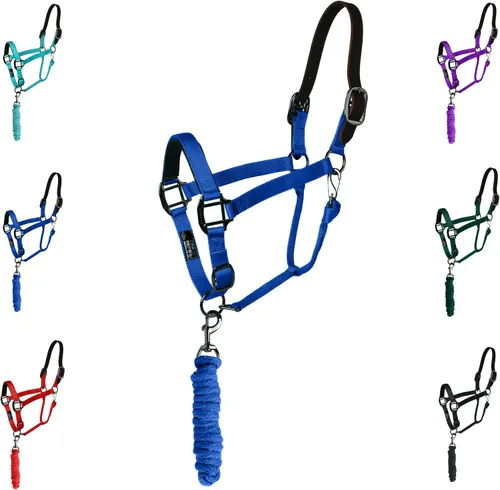 Vista 7 de Majestic Ally Halter de cuero con cuerda de plomo a juego para caballos - Corona de cuero - Correa ajustable para la barbilla - Pestillo enrollado
