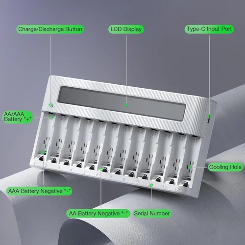 Vista 13 de EBL Cargador de batería AA AAA Cargador LCD independiente de 12 bahías