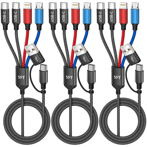 Vista 6 de Cable de carga múltiple para múltiples dispositivos con 2 puertos USB-C/IP Púrpura