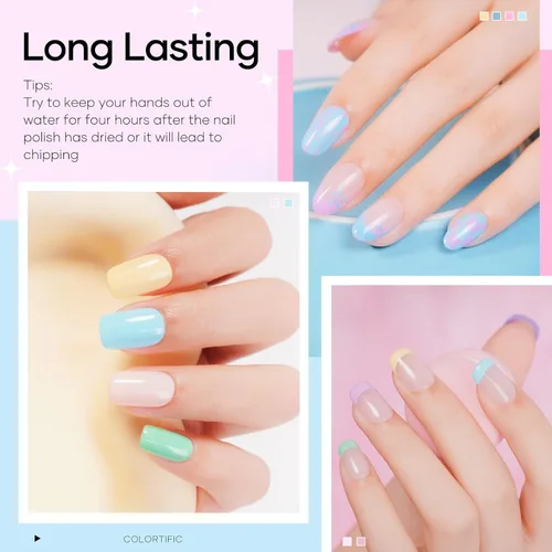 Vista 4 de Juego de esmaltes de uñas, 6 colores, 0.5 onzas líquidas, pastel macarrón, esmalte de uñas dulce rosa y verde, colección de aire de secado rápido