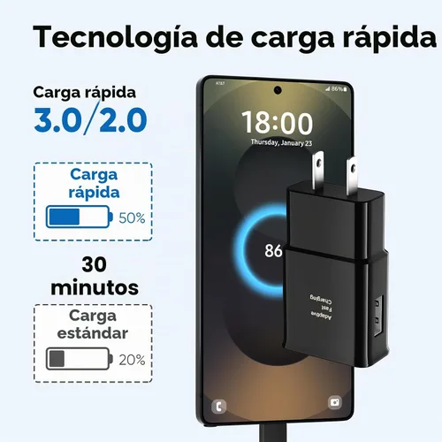 Vista 2 de Cargador rápido Andriod, cargador rápido tipo C con cable de carga rápida tipo C de 5 pies para Galaxy S10/S9/S8/S10e/S10+/S8+/S9+/Note 8 9 10 Negro