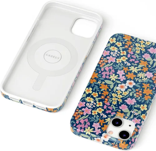 Vista 7 de Carcasa Casely para iPhone 13 Full Bloom Floral azul marino Compatible con MagSafe Diseño ultra delgado clásico Floración completa Floral