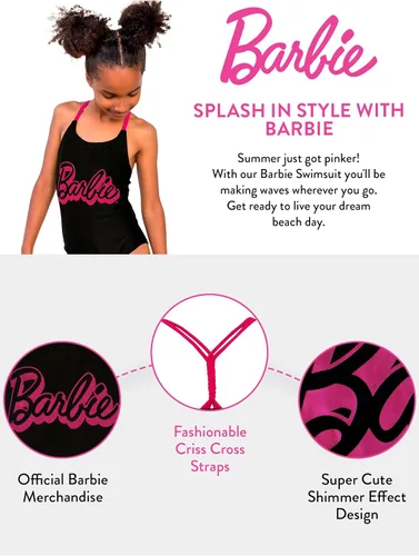 Vista 3 de Barbie Traje de baño para niñas, Negro