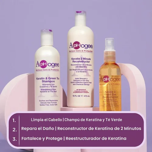 Vista 10 de Aphogee Champú de queratina y té verde para cabello dañado (12 fl oz)