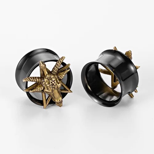 Vista 3 de POBAISITER 2 piezas de acero inoxidable 316L para los oídos túneles expansores de ojo que todo lo ve color negro para hombres para mujeres joyería