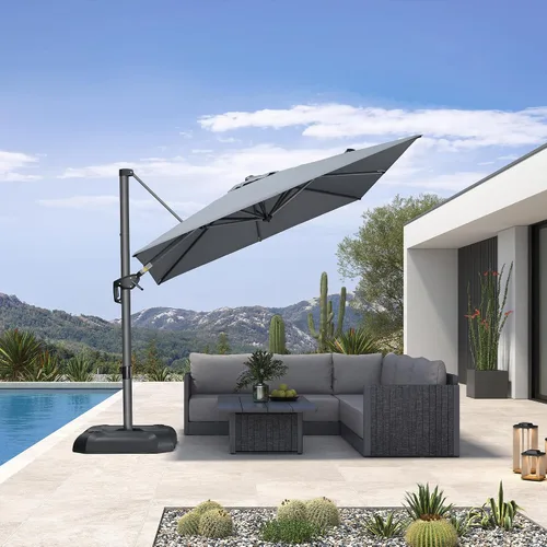 Vista 76 de PURPLE LEAF Sombrilla de patio de 8 pies para exteriores, sombrilla voladiza cuadrada de aluminio con rotación de 360 grados para jardín, terraza