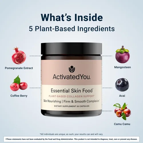 Vista 3 de ACTIVATEDYOU Essential Skin Food, suplemento avanzado de colágeno y elastina para el envejecimiento de la piel, ayuda a mejorar la apariencia