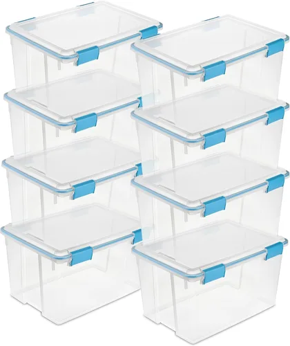 Vista 11 de Sterilite 19414306 - Caja de almacenamiento de plástico transparente de 7.5 cuartos y tapa con pestillos azules