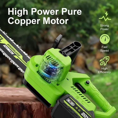 Vista 6 de Motosierra eléctrica inalámbrica, motosierras eléctricas de 12 pulgadas, motosierra eléctrica de 20 V, mini motosierra inalámbrica con batería