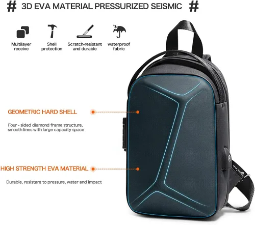 Vista 4 de JUMO CYLY Water-Resistant Sling Bag for Men, USB Crossbody Backpack Casual Mens Shoulder Bag