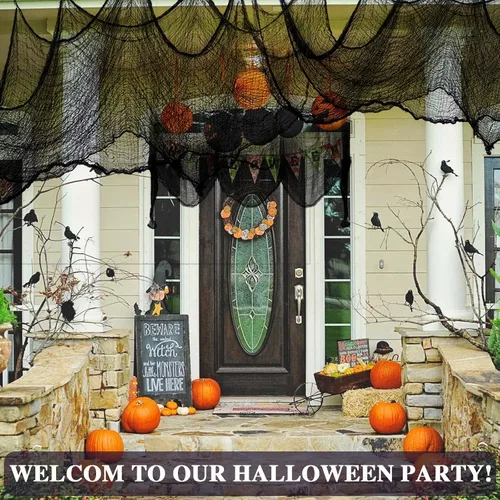 Vista 6 de ZeeDix Paquete de 6 paños espeluznantes negros de Halloween de 30 x 75 pulgadas, decoración de Halloween, tela de gasa espeluznante negra