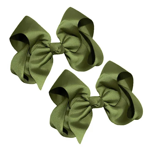 Vista 6 de Juego de dos lazos para el pelo de grogrén sólido de 4 pulgadas, pinzas de cocodrilo, color verde manzana Manzana Verde (Apple Green)