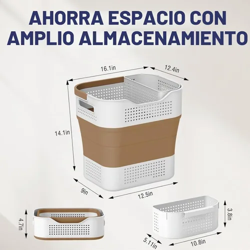 Vista 2 de TECHMILLY - Canasta plegable de plástico para la ropa sucia con asas, cesto portátil de 35L de goma, contenedor/organizador desplegable con cesta