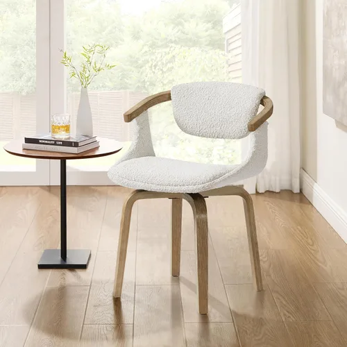 Vista 14 de Zouron Silla de escritorio sin ruedas, moderna silla de oficina de madera, silla de cuero sintético con brazo para sala de estar, dormitorio