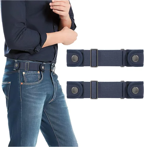 Vista 10 de Paquete de 2 cinturones sin hebilla para hombres y mujeres, cinturón lateral elástico ajustable invisible que se adapta a bucles de 1.5 pulgadas