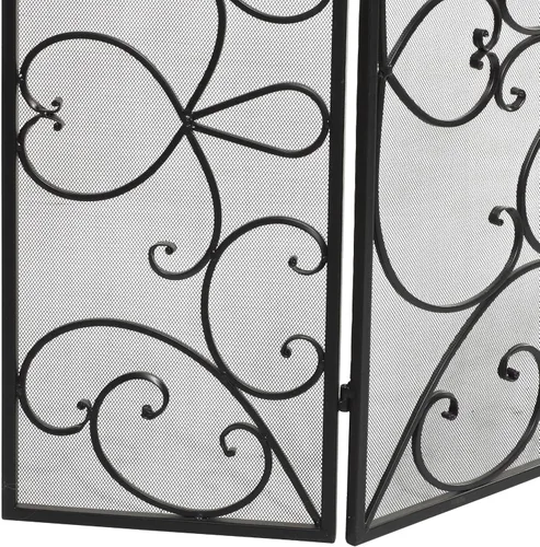 Vista 4 de Deco 79 Pantalla de metal para chimenea, pantalla de 49 x 1 x 36 pulgadas El panel plegable de la guardia 3 de la chispa del fuego de la voluta