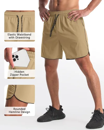 Vista 6 de Paquete de 2 pantalones cortos deportivos de entrenamiento de 5 pulgadas para hombre, pantalones cortos de gimnasio de secado rápido con bolsillos