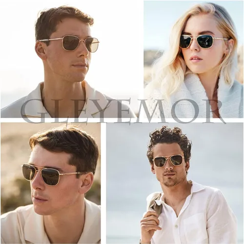 Vista 3 de Gleyemor Gafas de sol polarizadas cuadradas estilo aviador para hombre estilo retro militar resistente