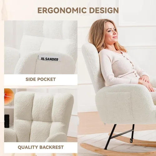 Vista 7 de LUCKLIFE Mecedora para guardería, silla mecedora tapizada de peluche con respaldo alto, silla de lectura, sillas mecedoras modernas con bolsillos