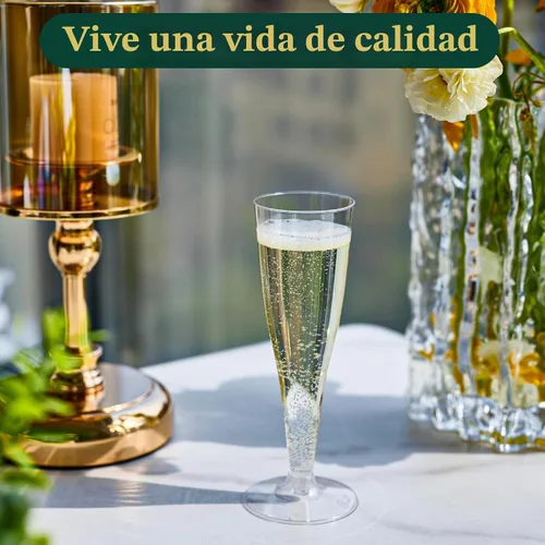 Vista 6 de FOCUSLINE Paquete de 100 copas de champán de plástico de 4.5 onzas, vasos de champán de plástico transparente, vasos desechables para tostado, vasos