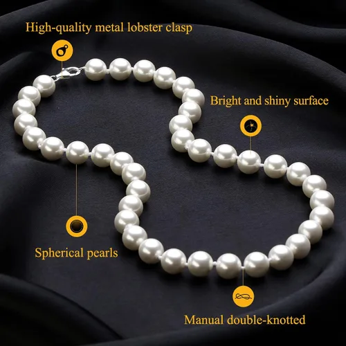 Vista 5 de Collar de perlas de imitación de 0.31 a 0.47pulgadas8-12mm, multicolor, gargantilla, joyas para mujer, 18 - 20pulgadas, Base de plata chapada