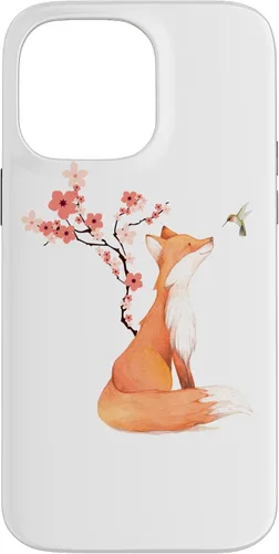 Vista 21 de The Cute Fox and Hummingbird Cherry Blossom Flower Present Case for iPhone 17