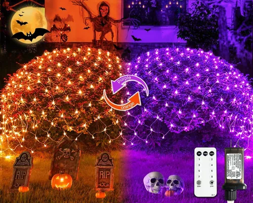 Vista 27 de JMEXSUSS - Luces de red para exteriores impermeables, de 12 x 5 pies, con enchufe y 8 modos con control remoto, 360 luces LED para decoración