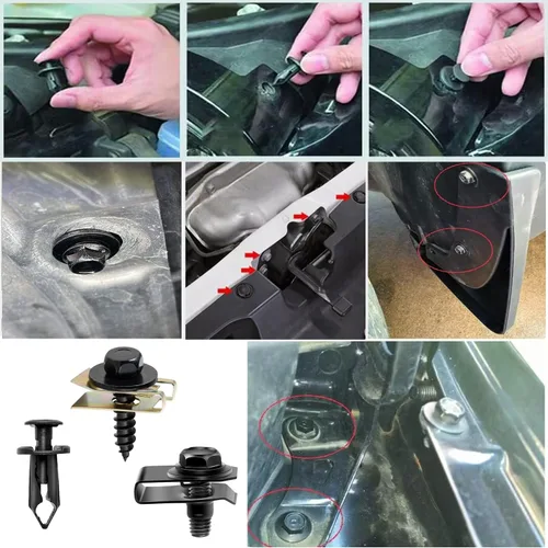 Vista 2 de 100 piezas de tornillos y pernos para auto, tornillos para bandeja inferior, tornillos para guardabarros de carrocería, clips para auto, remaches