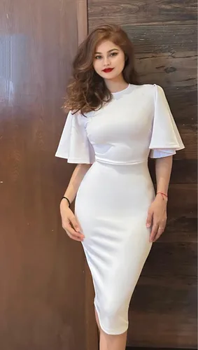 Vista 5 de Memoriesea - Vestido de tubo entallado para mujer, diseño de mangas cortas acampanadas con volantes, largo por debajo de la rodilla