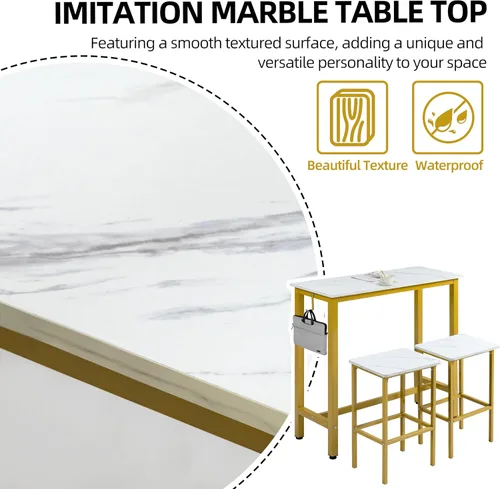 Vista 7 de Finnhomy Juego de mesa de bar, mesa de pub de 39.3 pulgadas, mesa rectangular de altura de barra, mesa de bar con taburetes, juego de mesa de cocina