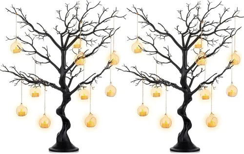 Vista 8 de Sziqiqi Árbol artificial negro para centro de mesa, pequeños árboles falsos de 1.9 pies, árbol sintético para fiesta, cumpleaños, jardín, hogar