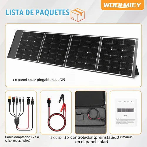 Vista 7 de Kit de panel solar plegable portátil de 200 W, cargador solar flexible de alta eficiencia con tasa de conversión del 24%, con soporte y controlador