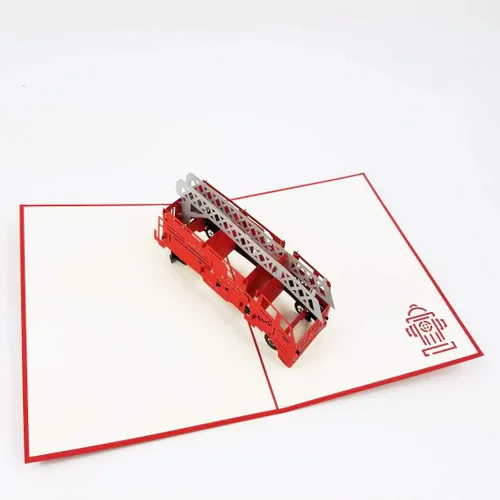 Vista 6 de Camión de bomberos - Tarjeta desplegable 3D para el día del padre, tarjeta desplegable de feliz aniversario, regalo de cumpleaños, tarjeta de camión