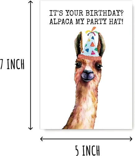 Vista 2 de OystersPearl It's Your Birthday Alpaca My Party Hat - Tarjeta de cumpleaños - Tarjeta de alpaca - Tarjeta de felicitación - Tarjeta divertida