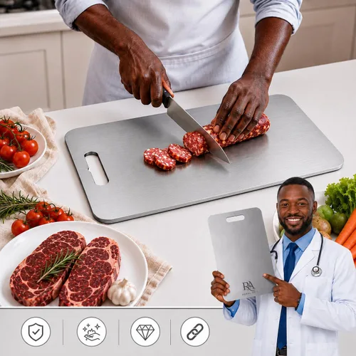 Vista 2 de 3 Pack Double Sided Stainless Steel Cutting Board for Kitchen