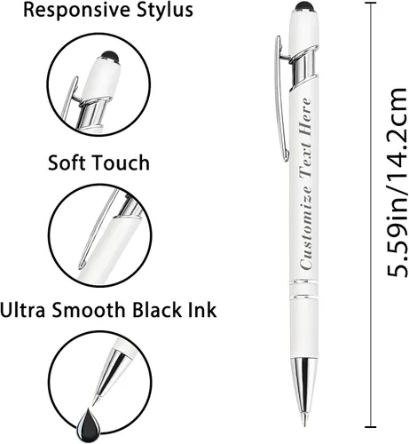 Vista 4 de Bolígrafos personalizados a granel con punta de lápiz capacitivo, 12 bolígrafos personalizados con logotipo de mensaje con nombre, bolígrafos