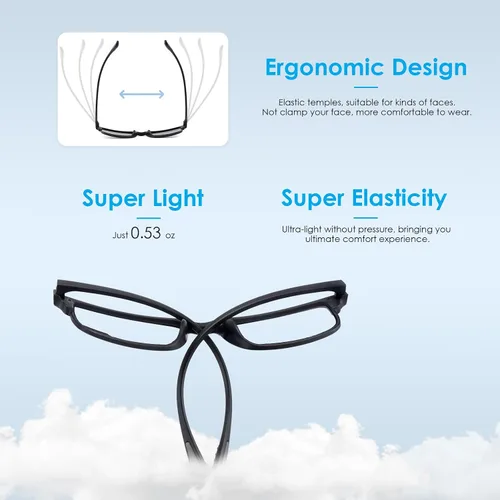 Vista 4 de CARA Premium 2 Pack Gafas de Lectura Progresivas Multifocales, Marco TR90 Ligero Anti-luz Azul para Computadora, Estándar para Rango de Distancia