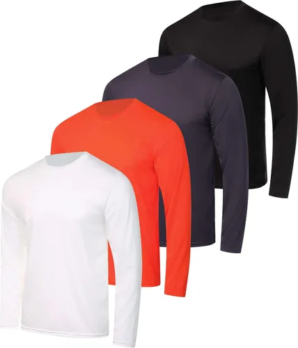 Vista 25 de Real Essentials Paquete de 4 unidades: camiseta de manga larga para hombre Dry Fit, disipa la humedad, protección solar FPU 50+ contra rayos