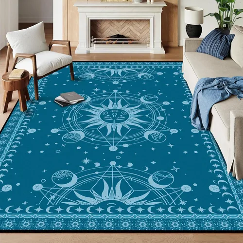 Vista 47 de Alfombra de Sol y Luna Boho Alfombras de Área Celestiales para Dormitorio Residencia Universitaria Sala de Estar Bohemia Oculta Creciente Solar