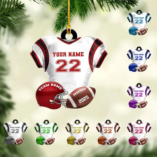 Vista 11 de Adornos de fútbol personalizados, hombreras y casco, adorno de Navidad, regalo de jugador estadounidense, regalo para niños y niñas, decoración
