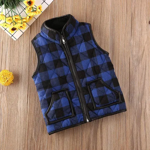 Vista 2 de Chaleco acolchado a cuadros de búfalo de Navidad para niñas pequeñas, chaleco sin mangas, chaquetas para otoño e invierno