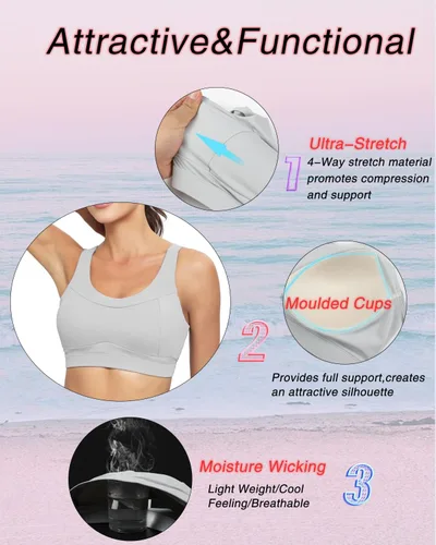 Vista 3 de RUNNING GIRL - Brasier deportivo de alto impacto para mujer, brasier de espalda cruzada, brasier de entrenamiento, brasier de yoga de línea larga