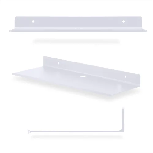 Vista 9 de BRAINWAVZ Paquete de 2 estantes flotantes de pared de metal de 12 pulgadas para libros, organizador, altavoces, plantas, cámaras, libros, exhibición
