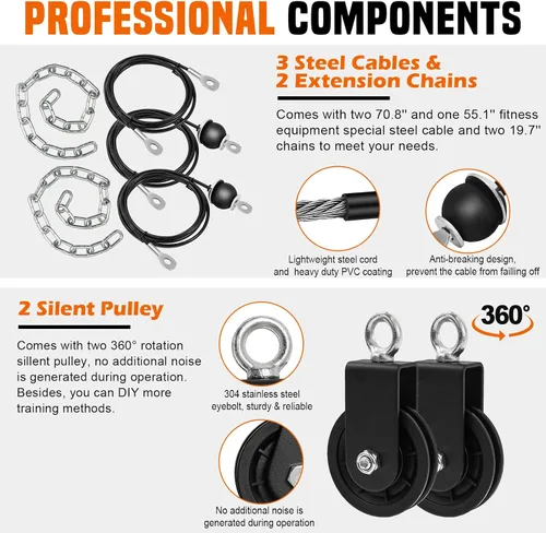 Vista 6 de Sistema de polea de cable de peso SERTT para gimnasio, accesorios actualizados de polea de cable para tracción LAT, flexión de bíceps, tríceps