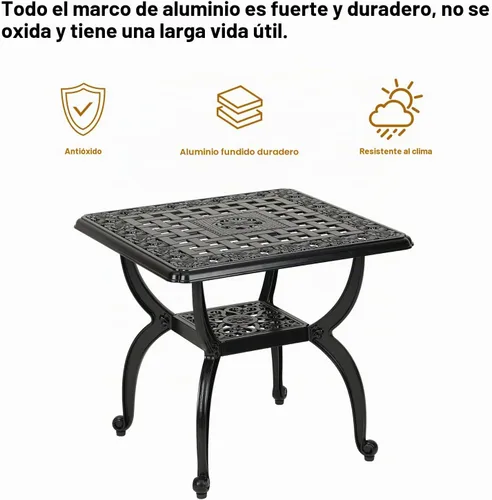 Vista 3 de JARDIN DE CENTENNIAL Mesa auxiliar de aluminio fundido para exteriores, mesa lateral de exterior antióxido, mesa de café y bistró de patio