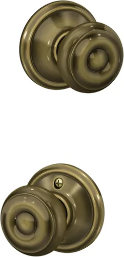 Vista 111 de SCHLAGE F10 GEO 716 Pomo de Puerta Georgiano, Cerradura de Paso para Pasillo y Armario, Bronce Envejecido (Paquete de 4)