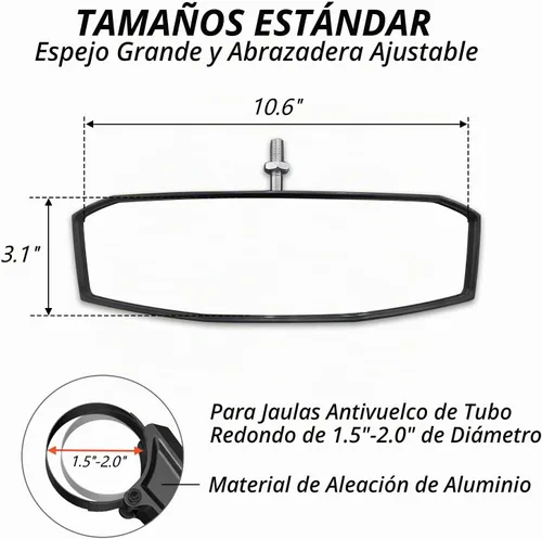 Vista 3 de SHEJISI Espejo retrovisor UTV para jaula antivuelco de 1.5 a 2.0 pulgadas, nuevos espejos RZR con ajuste simple del ángulo de visión, compatible